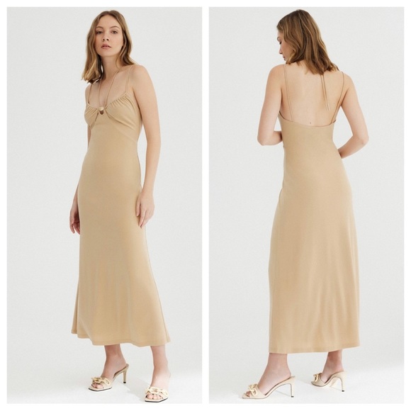 REVOLVE Dresses & Skirts - NWT Revolve Significant Other cutout Alma tan sand midi halter open-back dress 6
